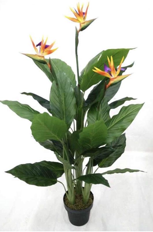 Photo 1 of AMERIQUE 4.5 Feet Tropical Paradise Bird Artificial Tree with 33 Leaves and 3 Flower Sprays, Pre-Potted with Nursery Pot, Real Touch Tech., Green and Orange
