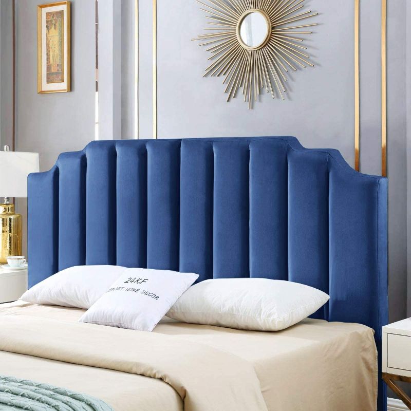 Photo 1 of 24KF Velvet Upholstered Tufted headboard Vertical Channel Design King/California King-Navy Blue