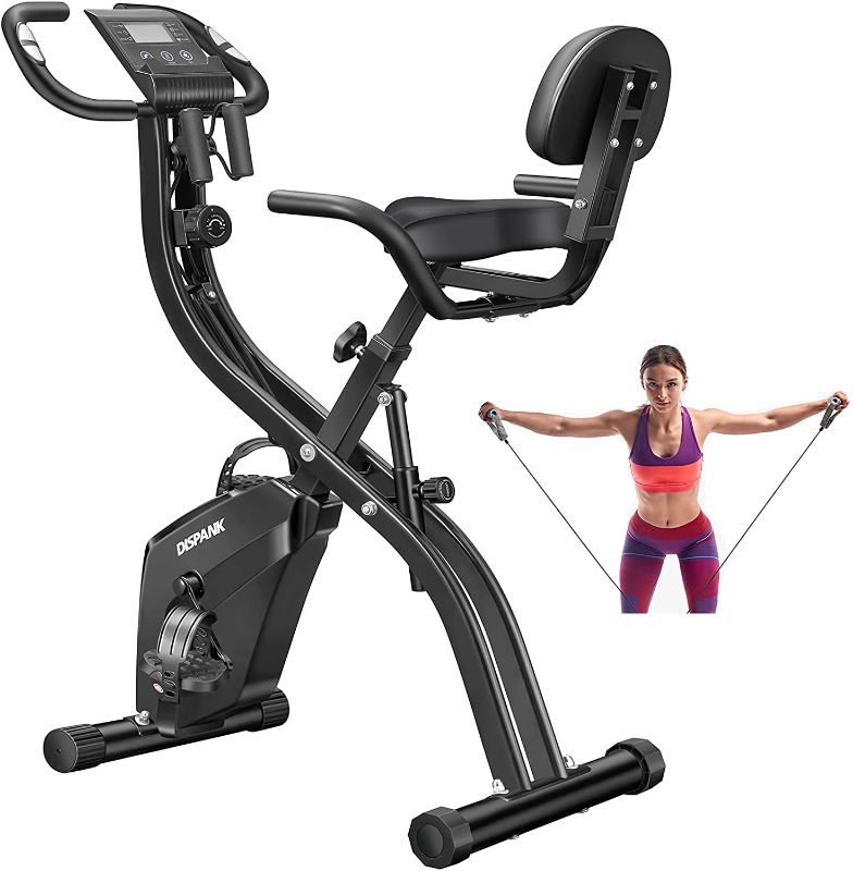 Photo 1 of Folding Exercise Bikes Indoor Recumbent Exercise Bikes, Sturdy Foldable Stationary Bike with Arm Resistance Band and Backrest