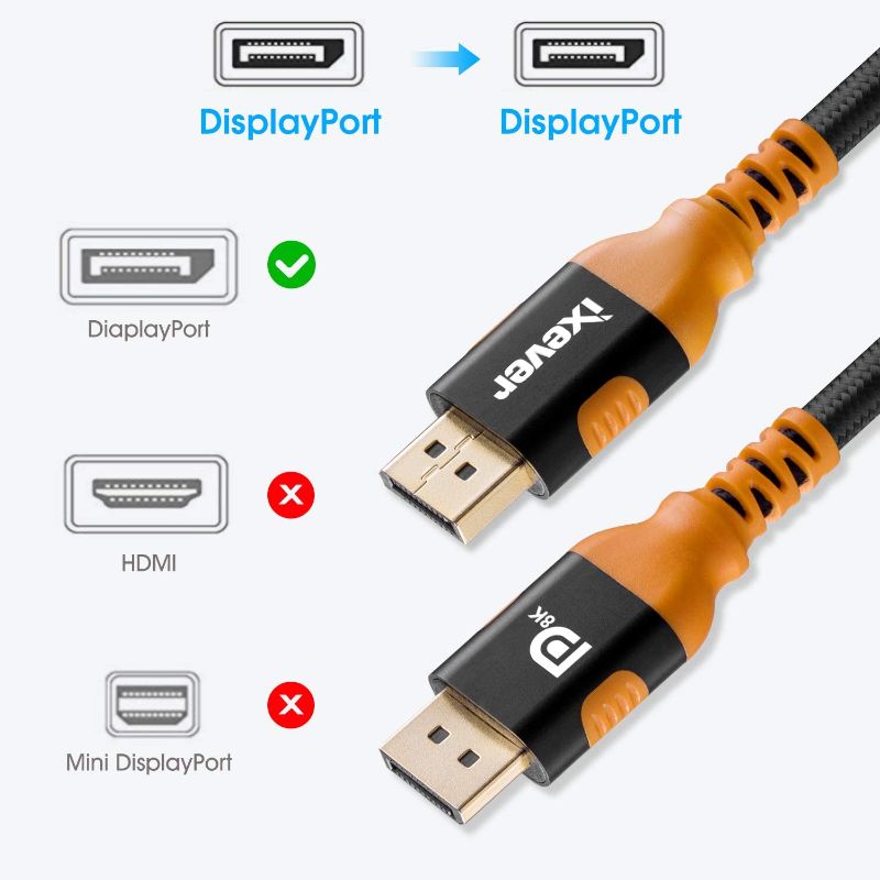 Photo 1 of 
8K DisplayPort 1.4 Cable 6.6ft, IXEVER Ultra High Speed DisplayPort to DisplayPort Cable