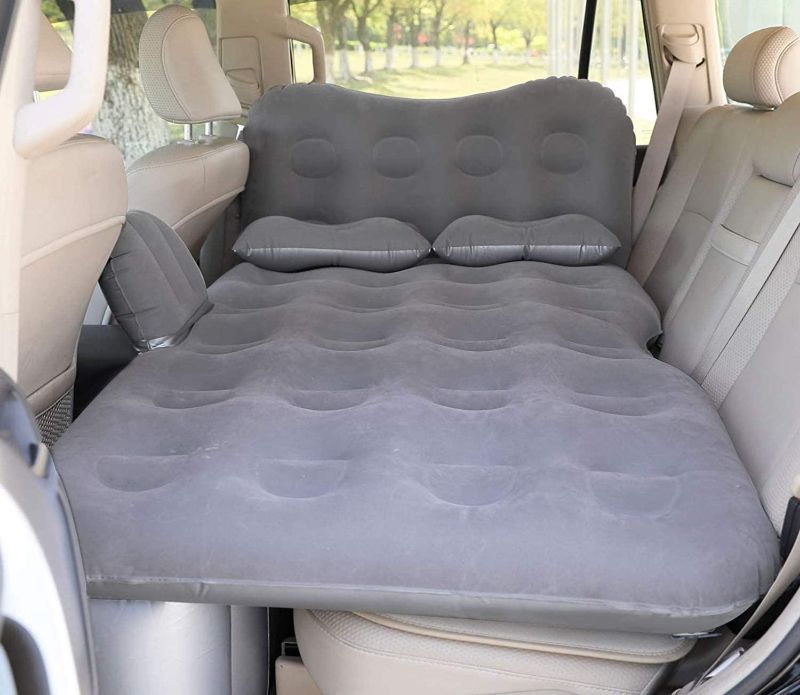 Photo 1 of SAYGOGO Inflatable Car Air Mattress Travel Bed - Thickened Car Camping Bed Sleeping Pad with Electric Car Air Pump Flocking & PVC Surface Car Tent with 2 Pillows for SUV Sedan Pickup Back Seat