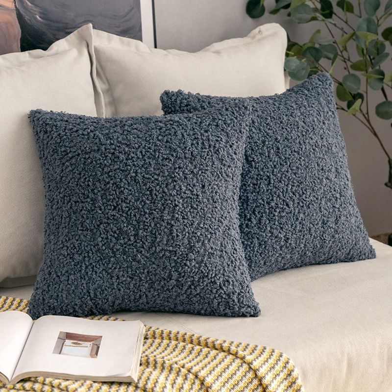 Photo 1 of Blue Decorative Faux Wool Fur Throw Pillow Covers Super Soft Faux Wool Pillow Cases Luxious Cushion Covers for Sofa 