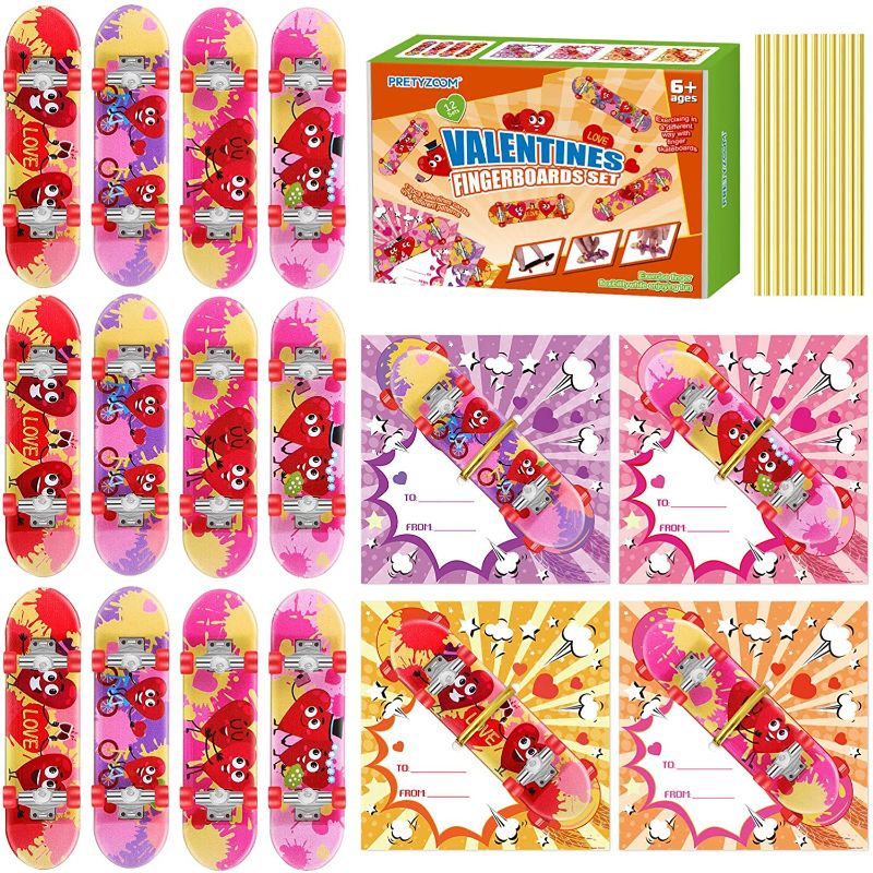 Photo 1 of PRETYZOOM Finger Skateboards with Gift Cards for Birthday Party Classroom Exchange Prizes-Mini Finger Skater Fingerboards Kids Children Valentines Party Favors