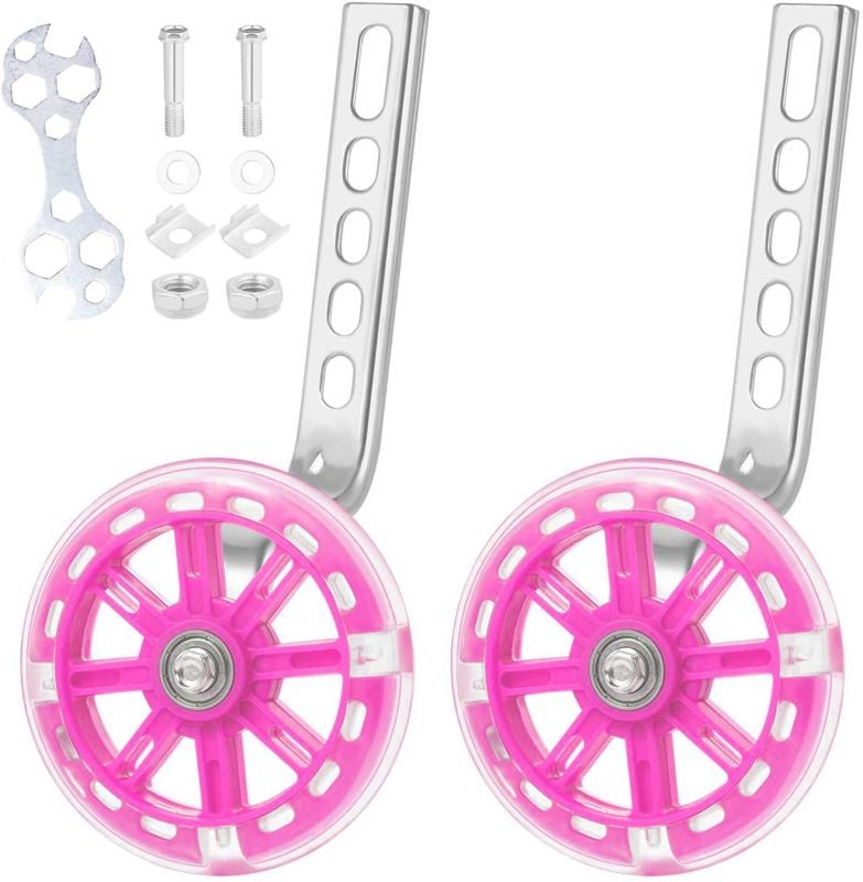 Photo 1 of 1 PAIR BICYCLE TRAINING WHEELS, FLASH MUTE BIKE STABILIZERS MOUNTED KIT CHILDREN KIDS BICYCLE TRAINING REPLACEMENT STABILIZER WHEELS FOR 12 14 16 18 20 INCH KIDS BIKE
