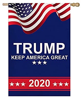 Photo 1 of AMERICAN PRESIDENT DONALD TRUMP 2020 KEEP AMERICA GREAT BURLAP HOUSE FLAG, DOUBLE SIDED PREMIUM FABRIC, US ELECTION PATRIOTIC OUTDOOR DECORATIVE BANNER FOR YARD LAWN, 28 X 40 INCH
