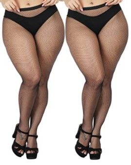 Photo 1 of TGD Women's Fishnet Stockings Sexy Tights Pantyhose Net Plus Size Thigh High Stocking 2Pairs
