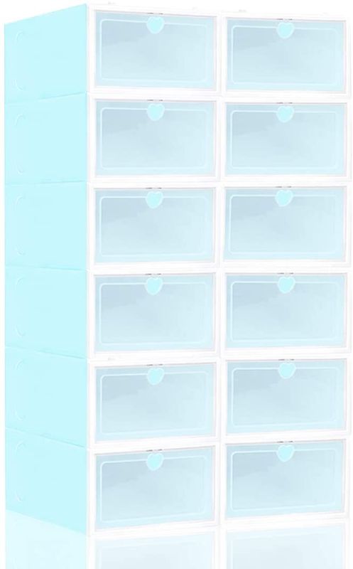 Photo 1 of 12 Pack Foldable Shoe Box, Stackable Shoe Storage Boxes for Men and Women, Large Shoe Racks Closet Organizer Clear Plastic Shoe Container Organizer for Sneaker