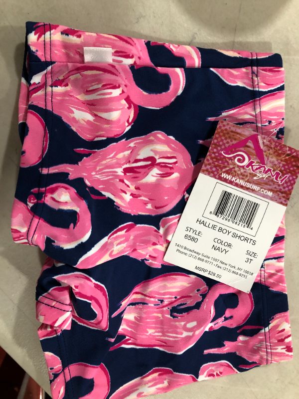 Photo 1 of Kanu Surf Girls' Swim Briefs Navy - Navy Hallie Flamingo Swim Shorts - Toddler & Girls
size 3T