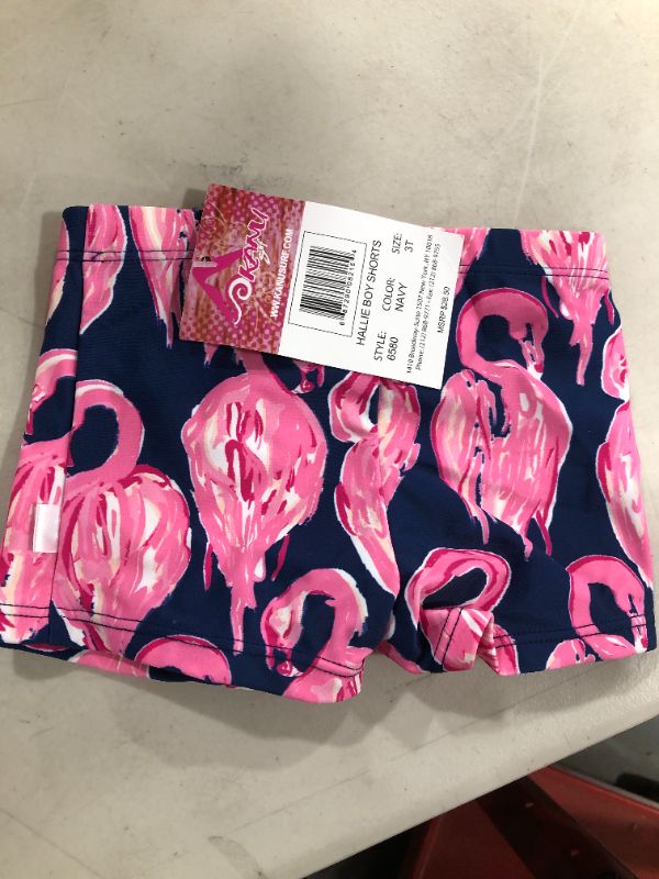 Photo 1 of Kanu Surf Girls' Swim Briefs Navy - Navy Hallie Flamingo Swim Shorts - Toddler & Girls
size 3T