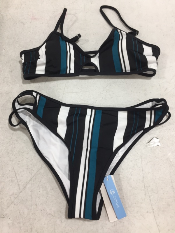 Photo 2 of CUPSHE Blue White And Black Striped Bikini (L)
