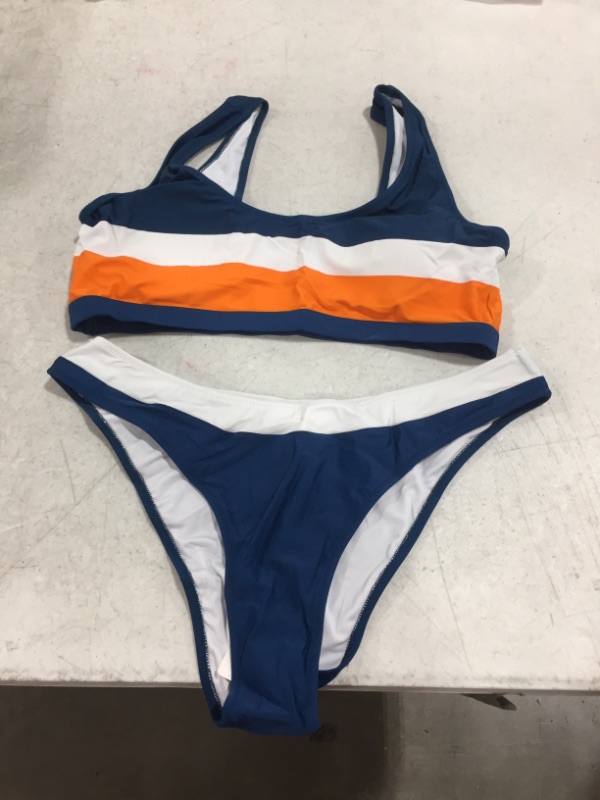 Photo 2 of CUPSHE Blue White And Orange Sporty Bikini (XL)
