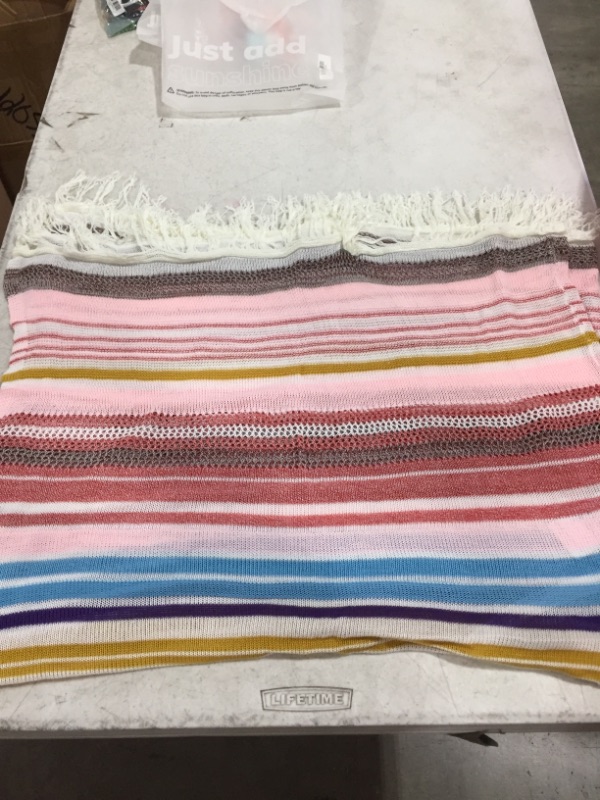 Photo 1 of CUPSHE Colorful Vertical Stripes Square Cover Up With Tassels (M)
