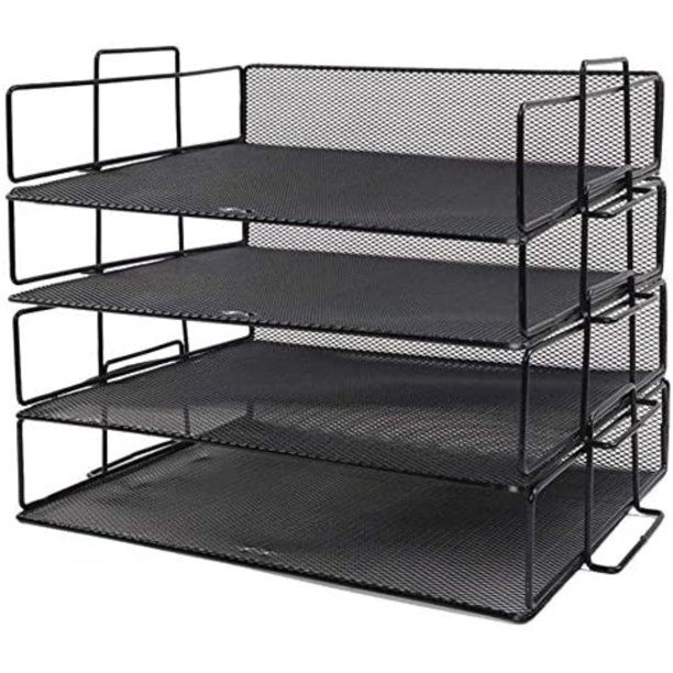 Photo 1 of 4 Pack Stackable Paper Trays Organizers with 2 Pack Mesh Pencil Holder-13x10x2.5
