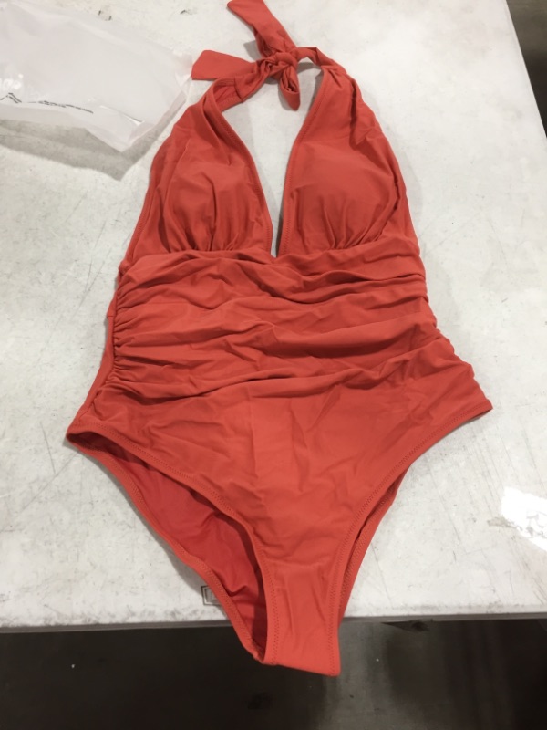 Photo 2 of CUPSHE Whitney Ruched Halter One Piece Swimsuit (XL)
