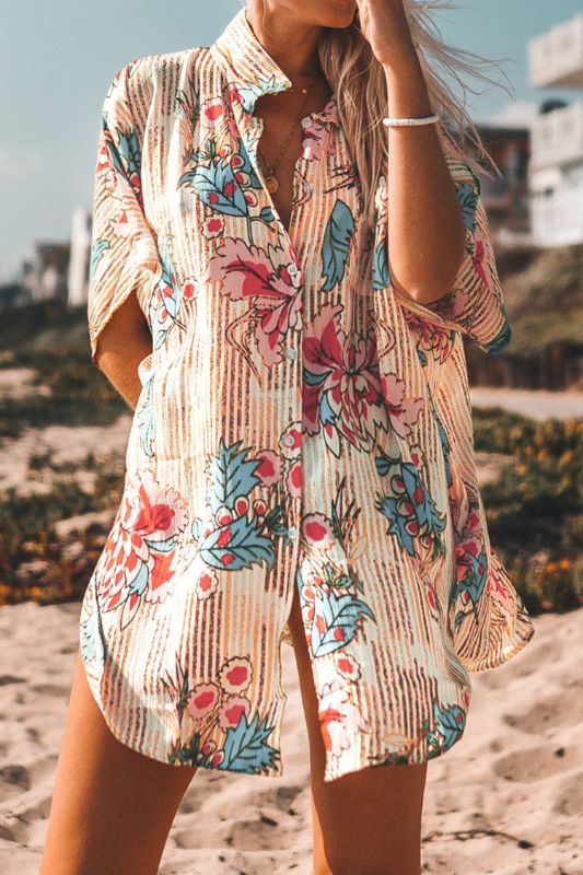 Photo 1 of CUPSHE Floral Print Buttoned Cover Up (L)
