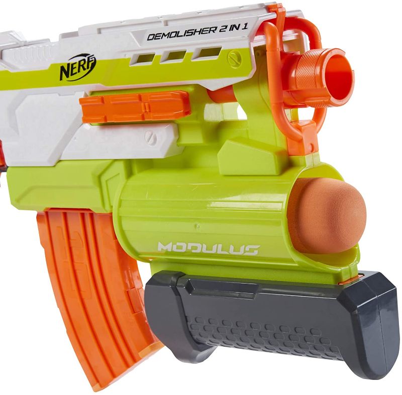 Photo 1 of NERF Modulus Demolisher 2-in-1 Motorized Blaster, Fires Darts and Rockets, Includes 10 Elite Darts