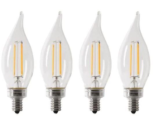 Photo 1 of 60-Watt Equivalent CA10 Candelabra Dimmable Filament CEC Clear Chandelier E12 LED Light Bulb, Soft White 2700K (4-Pack)
