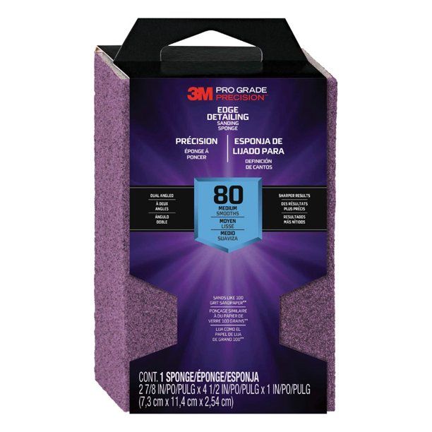 Photo 1 of 3m pro grade precision 4-1/2 in. l x 2-7/8 in. w x 1 in. 80 grit medium dual angle sanding sponge
2 PACKS