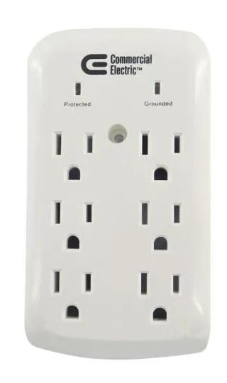 Photo 1 of 6-Outlet Wall Mounted Surge Protector, White
