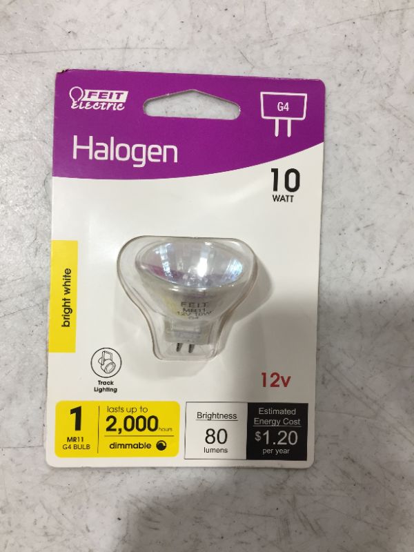 Photo 1 of 10-Watt Bright White (2700K) MR11 G4 Bi-Pin Base Dimmable 12-Volt Halogen Light Bulb
