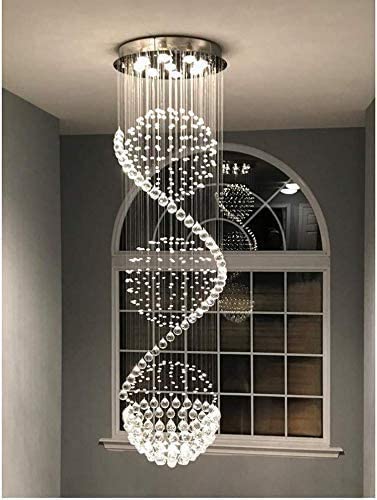 Photo 1 of Dst Modern Spiral Sphere Crystal Chandelier, Raindrop Spectacular Ceiling Lighting Fixture, Clearly K9 Crystal Ball Pendant Light for Living Room Hotel Hallway Foyer Romantic Wedding, Size: D20"XH72"
