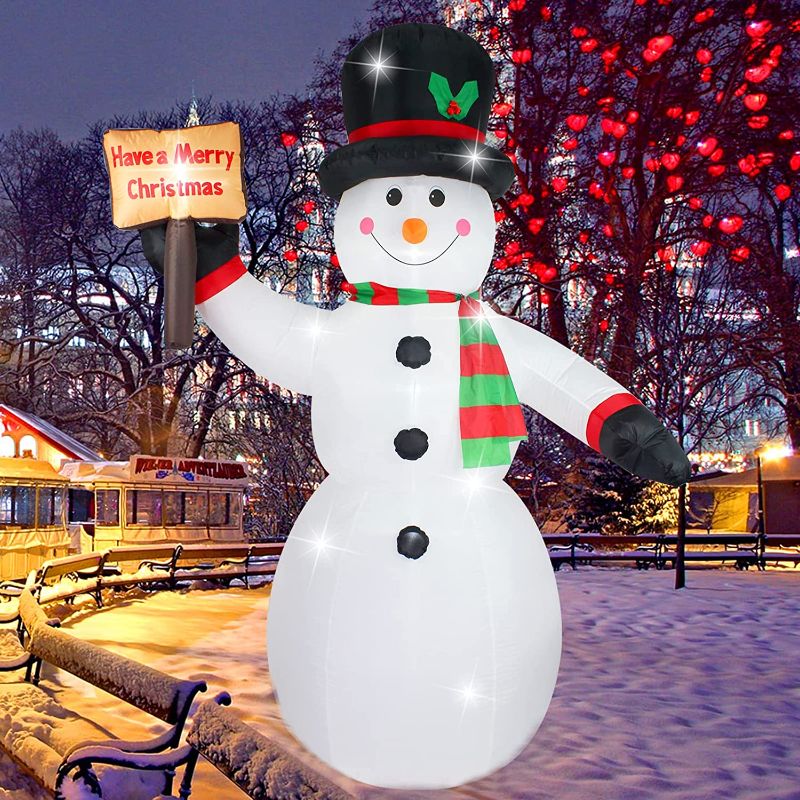 Photo 1 of Fashionlite 8FT Christmas Inflatable Snowman Outdoor with Led Light, Large Blow Up Snowman Yard Decorations with Merry Christmas Sign for Xmas Home Garden Family Prop Lawn Holiday Party Indoor Decor
