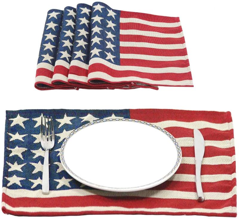 Photo 1 of 4th of July Placemats American Flag USA Flag Place Mat Non Slip Heat-Resistant Washable Table Mats for Kitchen Dining Table Home Decor 13x18 inches, Set of 4