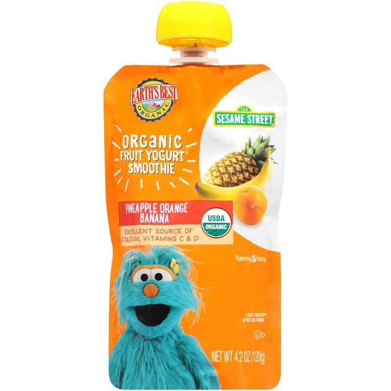 Photo 2 of Earth's Best Organic Sesame Street Toddler Fruit Yogurt Smoothie, Pineapple Orange Banana, 4.2 Oz Pouch (Pack of 12)