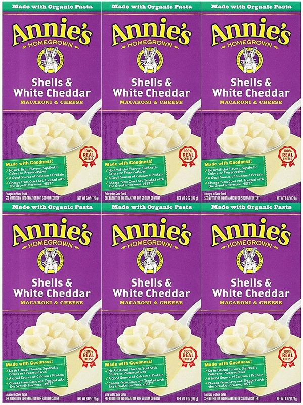 Photo 1 of Annie's Homegrown Macaroni & Cheese - Shells & White Cheddar - 6 oz - 6 pk