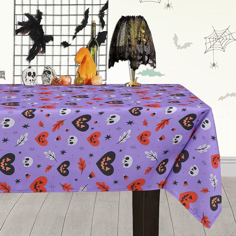 Photo 1 of FestiCorp Halloween Tablecloth Rectangle - 60x84 Inches Long - Stain and Wrinkle Resistant Washable Autumn/Fall Table Cover for Kids, Decorative Square Table Clothes for Rectangle Tables, Purple