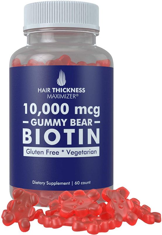 Photo 1 of Biotin 10000 mcg Gummies by Hair Thickness Maximizer | Vegetarian, Gluten Free. 10000mcg Natural Gummy Bear Hair Vitamin for Men and Women. Great for Hair Growth, Combats Hair Loss and Thinning Hair