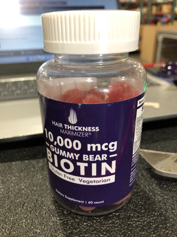 Photo 2 of Biotin 10000 mcg Gummies by Hair Thickness Maximizer | Vegetarian, Gluten Free. 10000mcg Natural Gummy Bear Hair Vitamin for Men and Women. Great for Hair Growth, Combats Hair Loss and Thinning Hair