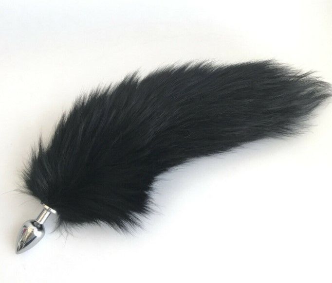 Photo 1 of Faux Fur Stainless Steel Plug Tail - black