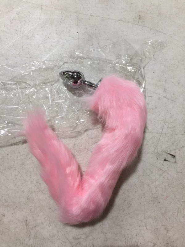 Photo 2 of 15"-17" Pink Foxtail Butt Plug w/Stainless Steel Butt Plug
