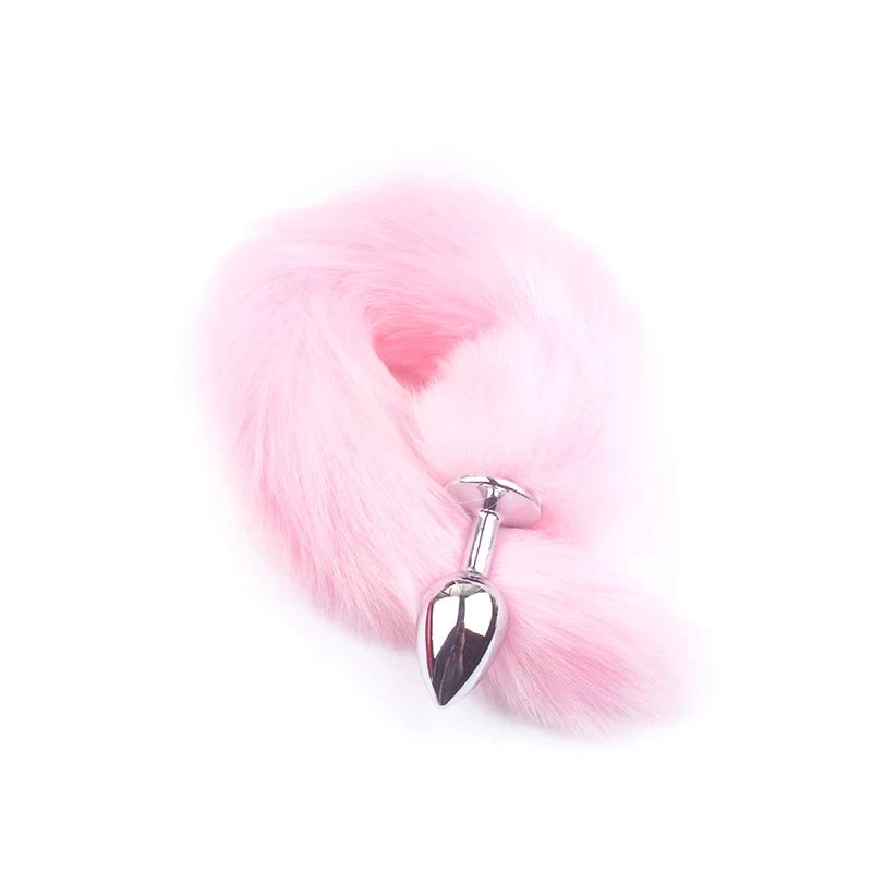 Photo 1 of 15"-17" Pink Foxtail Butt Plug w/Stainless Steel Butt Plug
