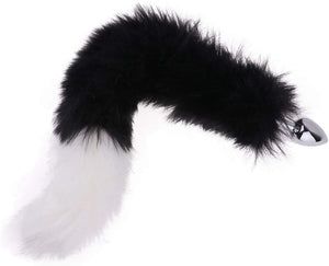 Photo 1 of 15"-17" Black and White Foxtail Butt Plug w/Stainless Steel Butt Plug- 2 pack
