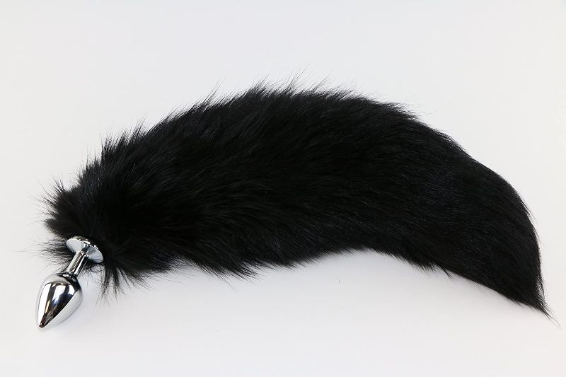 Photo 1 of 15"-17" Black Foxtail Butt Plug w/Stainless Steel Butt Plug- 2 pack
