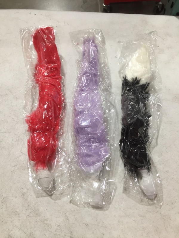 Photo 1 of 15"-17" Foxtail Butt Plug w/Stainless Steel Butt Plug- 3 Pack- assorted colors
