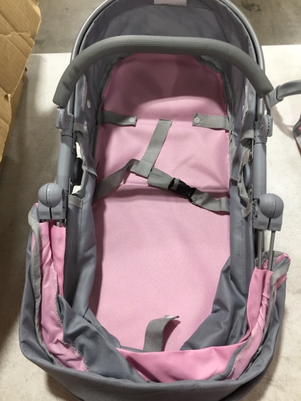 Photo 1 of Badger Basket Daydream Multi-Function Single Doll Pram and Stroller in Grey/Pink