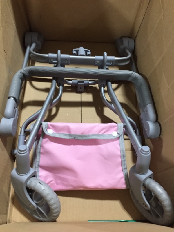 Photo 3 of Badger Basket Daydream Multi-Function Single Doll Pram and Stroller in Grey/Pink