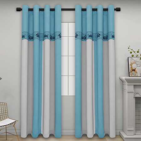 Photo 1 of Easy-Going Print Blackout Curtain Set of 2 Panels, Thermal Insulated Grommet Window Drapes, Room Darkening Curtain for Bedroom, Living/Kids Room?52Wx84L inch, Gray/Blue
