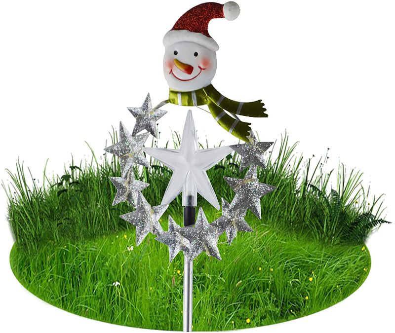 Photo 1 of Christmas Outdoor Solar Stake Lights,Snowsman Xmas Pathway Light, Garden Stake Lights ,LED Solar Christmas Light? Outdoor Metal Solar ,Solar Powered Lawn Yard Ornament (Silver)
