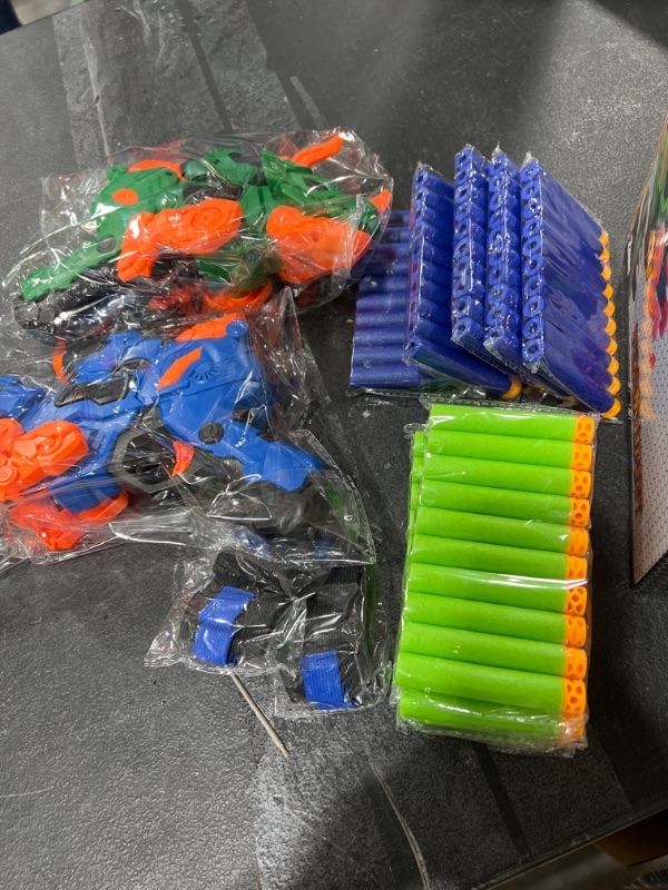 Photo 2 of POKONBOY 2 Pack Dinosaur Blaster Toy Guns for Boys Fit for Nerf Bullets, Kids LED Transforming Gun Toys with 100 Foam Bullets 2 Wristbands Birthday for 6 7 8 9 Year Old Boys Girls
