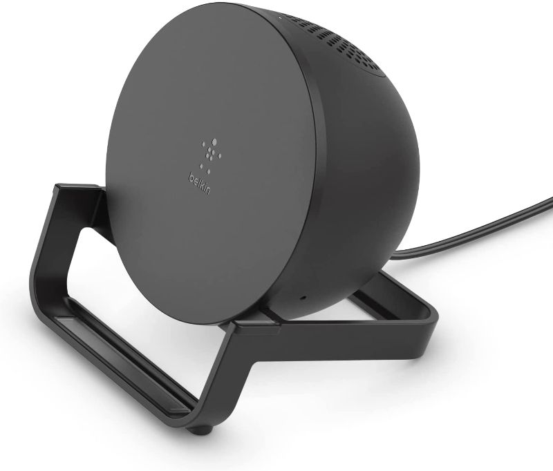 Photo 1 of Belkin Wireless Charging Speaker (Wireless Charging Stand + Bluetooth Speaker Charger) Charge While Listening to Music, Streaming Videos, Video Calls, Black, 10W Stand + Speaker

