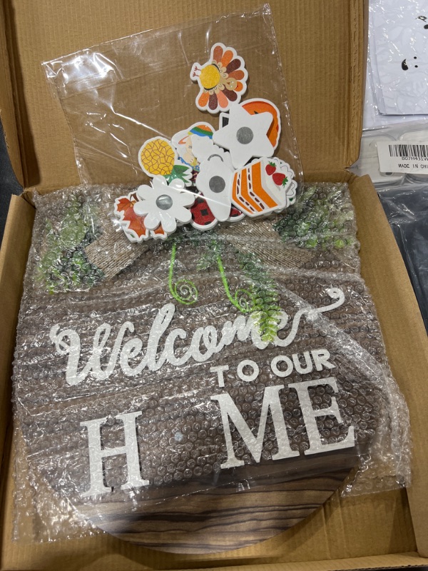 Photo 2 of HippoHome Interchangeable Welcome Sign with Decorations: Hanging Wooden Welcome Sign with 20 Seasonal Ornaments and Bell - Switchable Signs for Home & Front Door or Porch Decor - Housewarming Gifts
