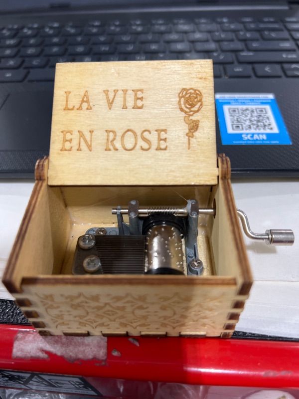 Photo 2 of Wood Music Boxes- La Vie En Rose Carved Hand Crank Musical Box Wooden Classic Handmade Engraved Valentines Birthday Gift for Kids, Boys, Girls, Friends (La Vie En Rose)
