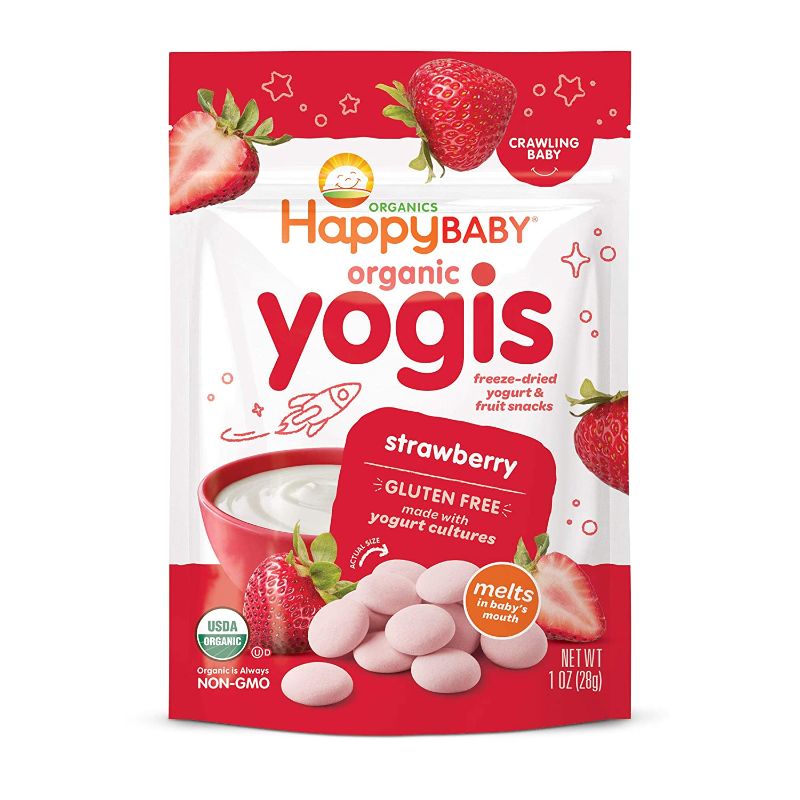 Photo 1 of Happy Baby Organics Yogis Freeze-Dried Yogurt & Fruit Snack, Strawberry, 1 Ounce (Pack of 8) **BEST BY: 05/23/2022**

