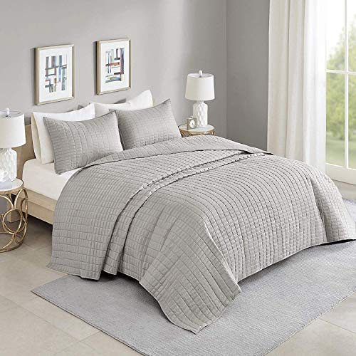 Photo 1 of Bedspreads King Overize Quilt Set - Casual Kienna 3 Piece Lightweight Filling Bedding Cover - Gray Stitched Quilt Pattern - All Season Hypoallergenic - Oversized King Coverlet 120" W x 118" L