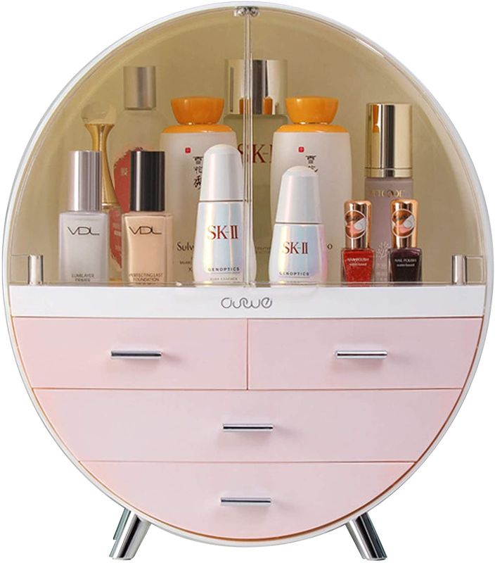 Photo 1 of Large Makeup Organizer Desktop Dust-proof Cosmetic Storage Box Easily Organize Your Cosmetics Suitable for Vanity Bathroom Wash Basin (Pink)