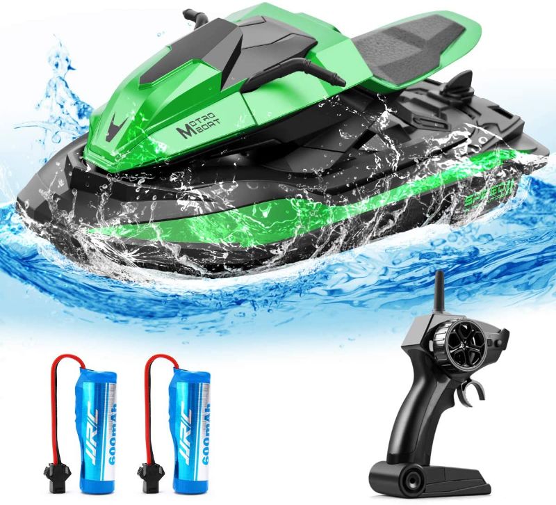 Photo 1 of 40 Mins Remote Control Boats Motorcycle for Pools and Lakes, JJRC 2.4GHz Racing Speedboat for Kids and Adults with Double Power, Low Battery Reminder, 2 Batteries RC Boat Toy(Green)